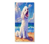 Summer Bichon Frise Dog Copertura per porta esterna 36 x 72, Beach Coastal Puppy House Front Back Door Banner Entrata Uscita Decor, Beachy Pet Home Indoor Portico Decorazioni
