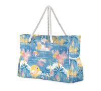 Summer Blue Flamingos Sandproof Women Tote Bag con tasche laterali Tote Bag Portatile con portabicchieri sul lato