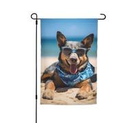 Summer Blue Heeler My Love Dog On The Beach Bandiera da giardino vibrante bifacciale 12 X 18 pollici Decorazione per casa e giardino