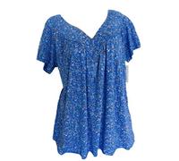 Summer Boho Tops for Women Casual V Neck Floral Print Shirts Short Sleeve Plus Size T-Shirt Pleated Flowy Blouses, Nero , Taglia unica