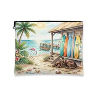 Summer Boykin Spaniel Dog Beach Makeup Bag 17,8 x 22,9 cm per borsa da viaggio, borsa per cosmetici da donna, borsa per cosmetici tropicale portatile in tela con cerniera