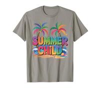 Summer Child Funny Vacation Colourful Beach with Palms Maglietta