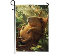 Summer Chill Capybara - Bandiera da giardino con simpatico roditore pigro, decorazione per esterni, a doppia faccia, in iuta, decorazione per feste, 30,5 x 45,7 cm