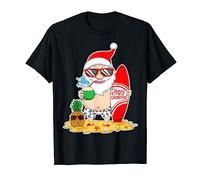 Summer Christmas in July - Tropical Santa Surfing Hawaiian Maglietta