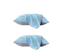Summer Cooling Ice Silk Pillowcase With Cool Beads Solid Color Washable Breathable Pillow Cover For Home Bedroom(Blue-2PCS)