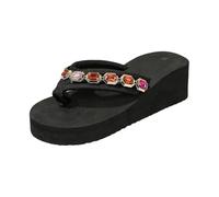 Summer Crystal Flip Flop Sandals Platform Slide Slippers Comfortable Casual Beach Shoes (2-Black, 39)