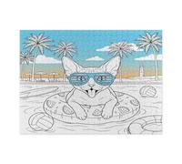 Summer Devon Rex Cat Beach Puzzle per adulti 500 pezzi, gattino costiero spiaggia spiaggia puzzle stampato in legno, motivo tropicale, decorazione per intrattenimento creativo