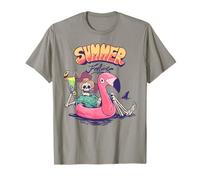 Summer Feeling Skeleton Funny Tropical Beach Vibes Flamingo Maglietta