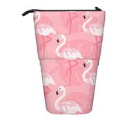 Summer Flamingo Foglie di Palma Stampa Telescopica In Piedi Matita Borsa Portamatite Poliestere Portapenne Canc, Nero, One Size, Art Deco