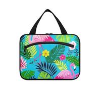 Summer Flamingos Flower Leaf Blue Hanging Bag per gli uomini con gancio, Designer pieghevole Makeup Bag Organizer per le donne Must Haves Travel cartera para maquillaje L