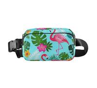 Summer Flamingos Palm Leaf Blue Cute Crossbody Bag Marsupio per le donne d'affari Mini con Cinghia Regolabile per Viaggi Shopping Running accessori para correr mujer, Fenicotteri estivi foglia di