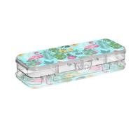 Summer Flamingos Palm Leaf Blue progettato plastica trasparente matita box 2 strati penne casi per forniture d'arte con scatto e coperchio
