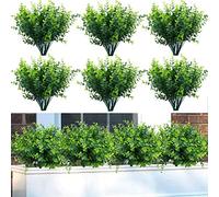 summer flower Confezione da 10 steli di bosso artificiale per esterni, non sbiadiscono al sole, piante finte in plastica, arbusti finti per giardino, ufficio, patio, matrimoni, decorazione interna