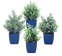 summer flower Set di 4 piante finte in vaso, piccole piante artificiali di eucalipto in vaso, mini erba di grano, felci, verde finto per casa, ufficio, tavolo, bagno, decorazioni per casa colonica