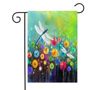 Summer Flowers Garden Flag Dragonfly House Flag Spring Welcome Garden Flags 12 x 18 Double Sided Floral Flags for Patio Lawn Home Outdoor Decor