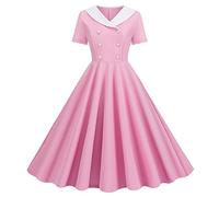Summer Foreign Trade Explosion - Abito da donna con scollo a V, a maniche corte, in tinta unita, stile retrò, doppio petto, Colore: rosa., L