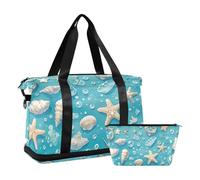 Summer Fresh Blue Shell Starfish Weekend Bag con tasca bagnata cinghia regolabile palestra Carry on borsone per palestra multifunzionale per uomo donna