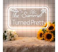 Summer I Turned Pretty LED Neon Sign Decorazione da parete USB Luminosità Regolabile Adatto Acrilico Neon Luce per Decorazione Parete Celebrare Feste Clubs Camera da letto della ragazza Caffetteria