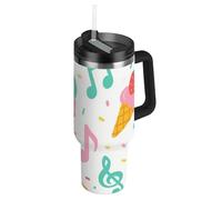Summer Ice Cream Nota Musicale Luminoso Colorato Vuoto Riutilizzabile Bottiglia d'acqua con Cannuccia Resistente alle Perdite Flip Tazza Decorativa per Casa, Ufficio o Auto Termo para agua Acero