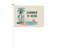 Summer Is Here, piccole bandiere tenute in mano, mini bandiere su bastone per feste, attività di squadra, parate, decorazione per le vacanze, confezione da 10