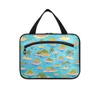 Summer Island Blue Art Painting appeso trucco borsa per le donne con gancio, designer compatti compongono borse per accessori per le donne bagno bolso para maquillaje de mujer L, Pittura d'arte blu