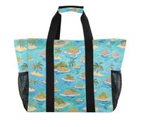 Summer Island Blue Art Painting Grande Utility Tote Bag Per Le Donne Pieghevole Resistente all'acqua con Manici Beach Tote, Pittura d'arte blu dell'isola di estate, 1 size, Moda