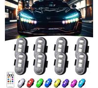 Summer LED Lights for Car, RGB Car LED Light, Led Anti Collision Lights with Remote, Wireless Led Lights for Car, Wireless Remote Control Led Lights for Car, 8 Colors (1 light, 1 remote control)