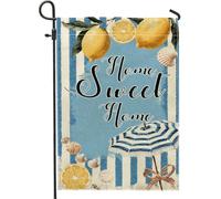 Summer Lemon Home Sweet Home Garden Flag, striscione decorativo per esterni a righe blu, bandiera su entrambi i lati, per patio, prato, decorazione 30,5 x 45,7 cm
