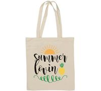 Summer Lovin Loving - Borsa tote in cotone naturale con stampa di ananas e sole, colore: bianco