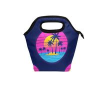 Summer Neon Coconut Tree Sunset Beach Boys Lunch Bag con manico curvo resistente all'acqua (prop2) piccola borsa termica per lavoro scuola