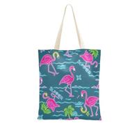 Summer Neon Flamingo Coconut Tree Blue Canvas Tote per le donne con tasche con manici borse riutilizzabili regalo di compleanno all'ingrosso