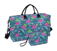 Summer Neon Flamingo Coconut Tree Blue Decorative Personal Item Travel Bag Tote Bag con Cinghia Regolabile per Sport Grande Capacità bolsas de para Mujer