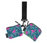 Summer Neon Flamingo Coconut Tree Blue Portamonete da donna Custodie per carte di credito Slim staccabile borsa portachiavi con cerniera tasca portamonete per le donne 2 confezioni de Mujer para