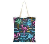 Summer Neon Flamingo Coconut Tree Canvas Tote Bag con tasche per le donne con tasche con manici Borse di tela riutilizzabili Bulk Regali carini per le donne