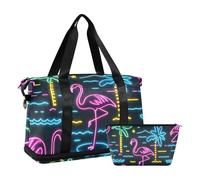 Summer Neon Flamingo Coconut Tree Duffel Bag Pernottamento Carry On Tote e Bagaglio con Toiletry Bag per Yoga Pieghevole, Albero di cocco fenicottero neon estivo, 1 size