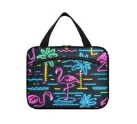 Summer Neon Flamingo Coconut Tree Hanging Toiletry Borsa da viaggio per le donne con gancio, Designer Essentials Medicine Bag per Essentials per le donne Crociere estuche para brochas maquillaje