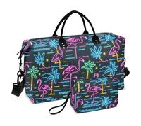 Summer Neon Flamingo Coconut Tree Personal Item Travel Bag Travel Pernottamento Carry on Bag Gym Duffel Bag con Toiletry Bag per Viaggio Grande Capacità Bolsa para Gym para Mujer