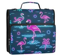 Summer Neon Flamingo Wave Navy Blue 3,8 cm 3 anelli cerniera raccoglitore organizzatore con manico e tracolla rimovibile tasche multiple portatile casa viaggio sicuro borsa portaoggetti per scuola