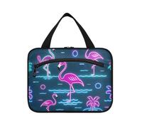 Summer Neon Flamingo Wave Navy Blue Hanging Toiletry Bags per le donne con gancio, Designer Essentials Borse per articoli da toeletta per Travel Must Trip maletín para maquillaje L