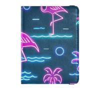 Summer Neon Flamingo Wave Navy Blue Leather simpatico porta passaporto per viaggio Vaccino Card Holder Cover Combo Custodia per passaporto per le donne Impermeabile, Summer Neon Flamingo onda blu