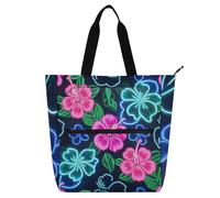 Summer Neon Hibiscus Frangipani Flower Book Tote Bag per Ragazzi Ragazze Donne Impermeabile Bambino Libro Tote Resuable Borsa della spesa Borsa per la Scuola Shopping Drogheria