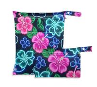 Summer Neon Hibiscus Frangipani Flower Borsa con cerniera per palestra, confezione da 2, essenziale da viaggio per bambini con manici per yoga