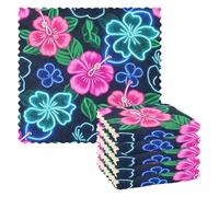 Summer Neon Hibiscus Frangipani Flower microfibra asciugatura asciugamano cucina 6 Pack cucina asciugamani decorazioni decorative articulos para decorar la cocina 28x11 cm
