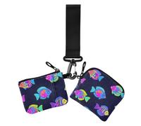 Summer Neon Tropical Fish Colore Delle Donne Sacchetti di Monete Titolare di Carta Mini Moda Portamonete Cambiamento Titolare con Cinturino Da Polso per Le Donne 2 Pz, Colore del pesce tropicale neon