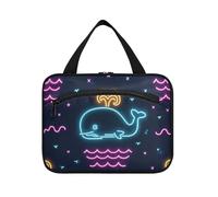 Summer Neon Whale Wave Black Hanging Large Cosmetic Bags per le donne con gancio, borsa da barba unisex di design per gli uomini per papà Hotel Bolsa para guardar maquillaje L