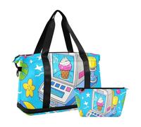 Summer Ocean Fruit Ice Cream Cartoon Blu Oversize Travel Duffel Bag Weekender Pernottamento Borsa con Toiletry Bag per Viaggio Impermeabile, Estate Ocean Frutta gelato cartone animato blu, 1 size