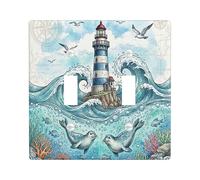 Summer Ocean Seal decorativo interruttore della luce piastra da parete 2 gang doppio interruttore, fresco nautico costiero marine piastra elettrica piastra elettrica stampa subacquea piastra frontale