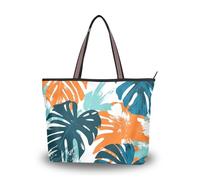 Summer Palm Leaves Green Orange tessuto di seta con cerniera borsa tote da viaggio borse a tracolla alla moda per le donne