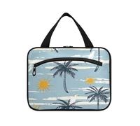 Summer Palm Trees Blue Stripe Hanging Travel Makeup Organizer con gancio, Designer Essentials kit Bag per gli uomini per accessori da viaggio Cruises maletín para maquillaje L