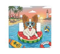 Summer Papillon Dog Beach Decorative Light Switch Cover Placca 2 Gang Doppio Toggle, Cucciolo costiero Beachy Nuotare Piastra elettrica per stanza, Copertura interruttore tropicale